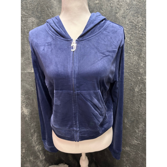 NWT Juicy Couture OG Bling Atlantis Navy Velour Jacket & Pants Tracksuit Size L - Picture 10 of 11